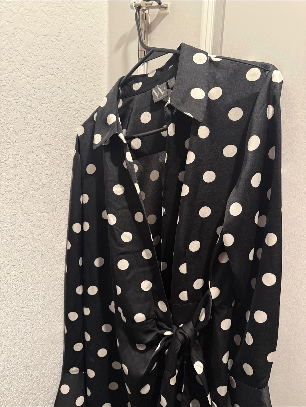 Worthington Black and White Polka Dot Wrap Blouse